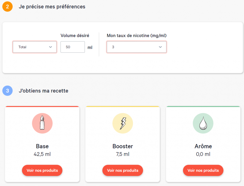 Cigusto notre calculateur de DIY le volume de base nicotinée (sans arôme)