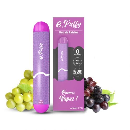 Cigarette electronique jetable e.Puffy Duo Raisins Etasty | Cigusto | Cigarette electronique, Eliquide