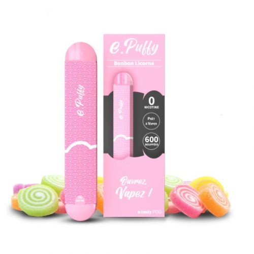 Cigarette electronique jetable e.Puffy Bonbon Licorne Etasty | Cigusto | Cigarette electronique, Eliquide
